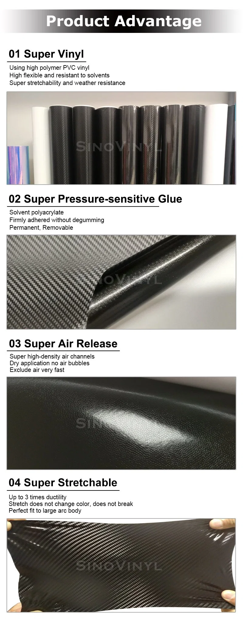 SINOVINYL Support Customization Air Bubble Free High Gloss Automotive Vinyl 5D Carbon Fiber